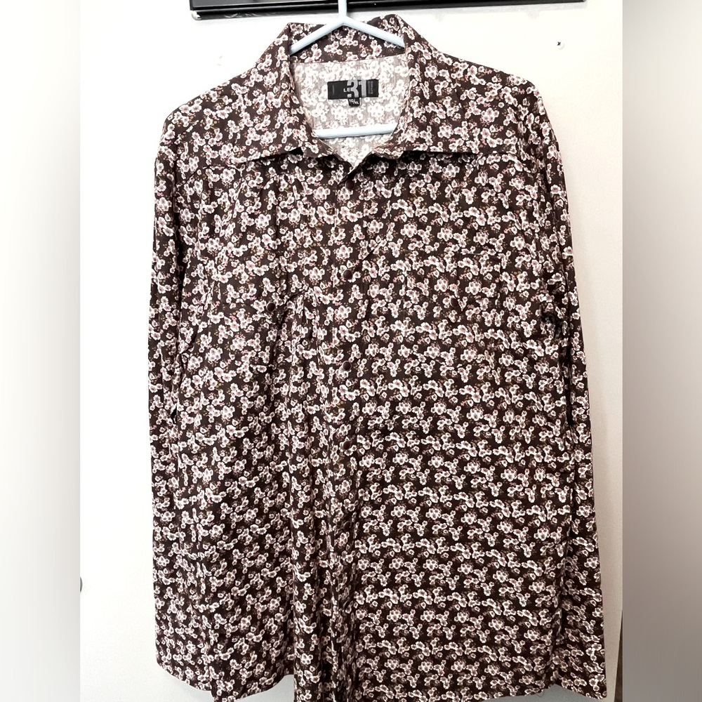 Simons Brown and White Dress Shirt